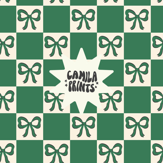 Checkerboard Bows Christmas Seamless File for Fabric Sublimation