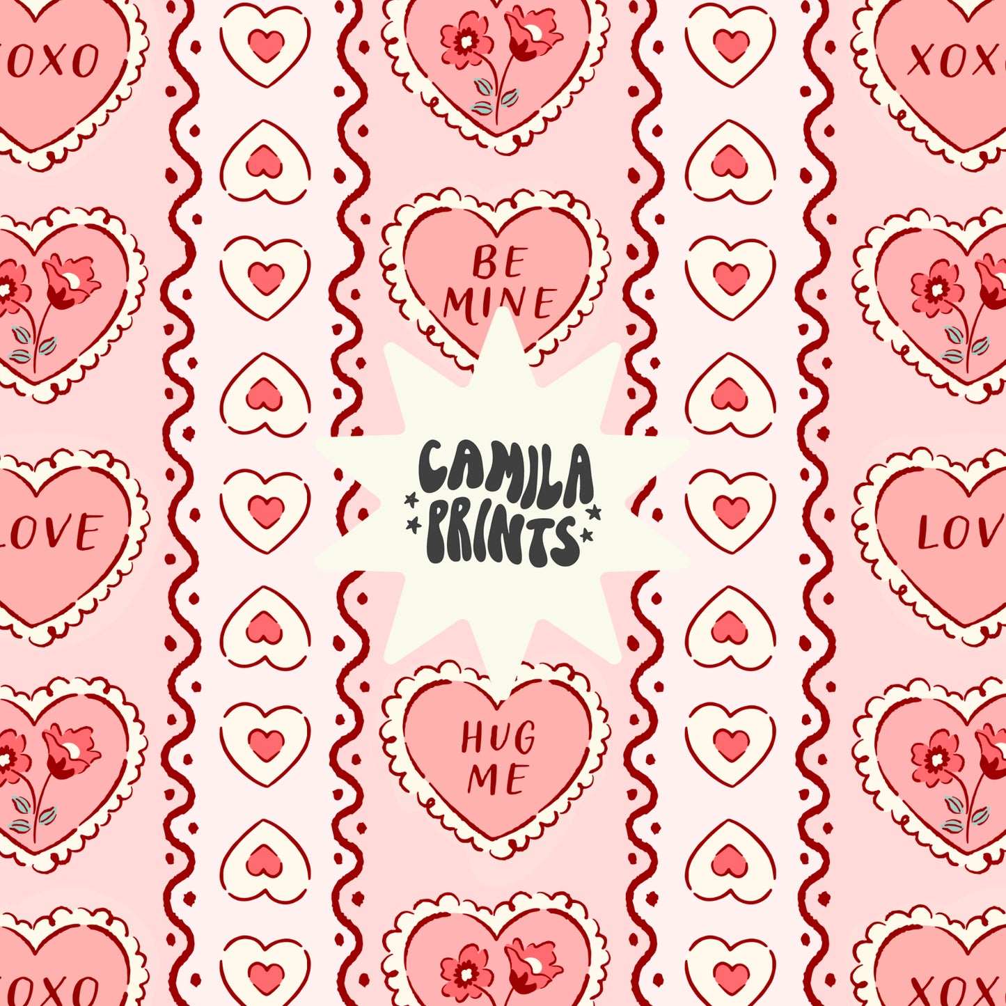 Valentine Hearts Stripes Seamless Pattern