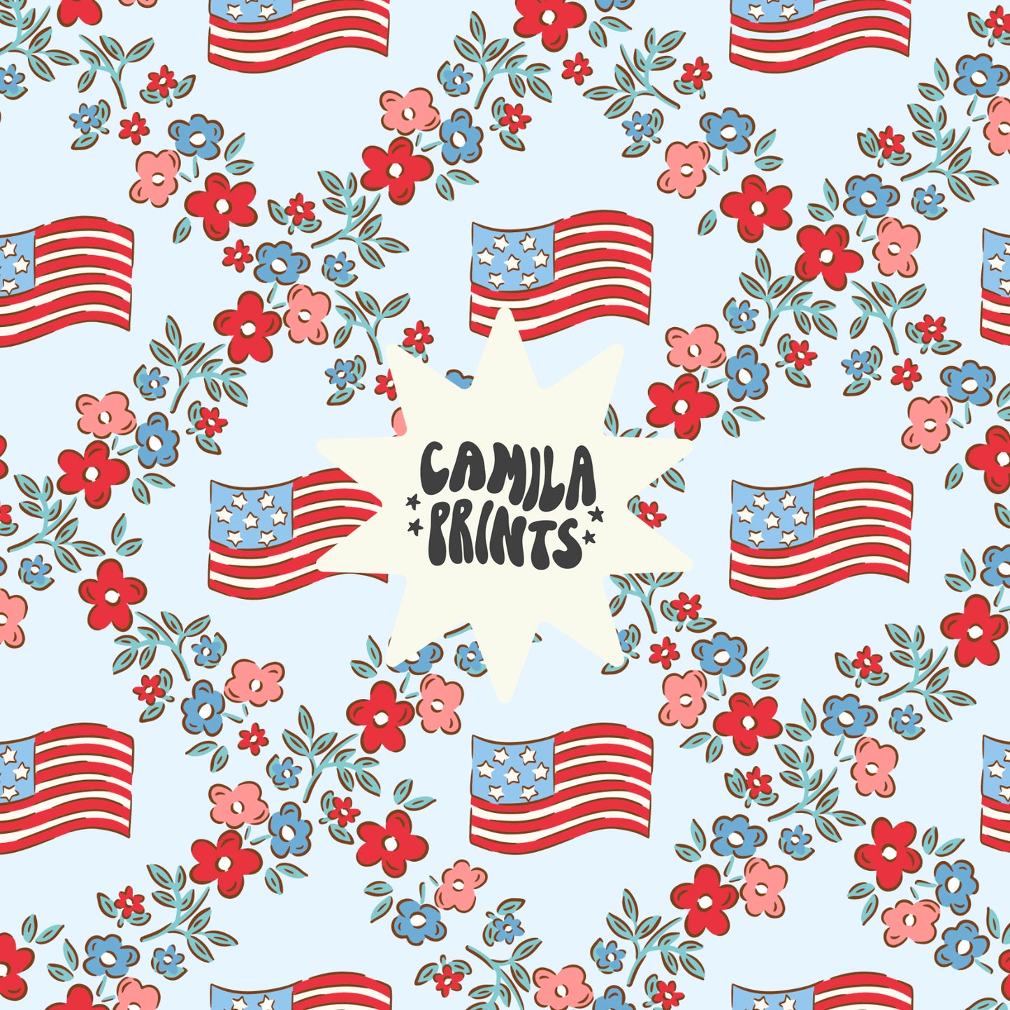 Preppy 4th July Seamless File Flags and Flowers - Colourways Included