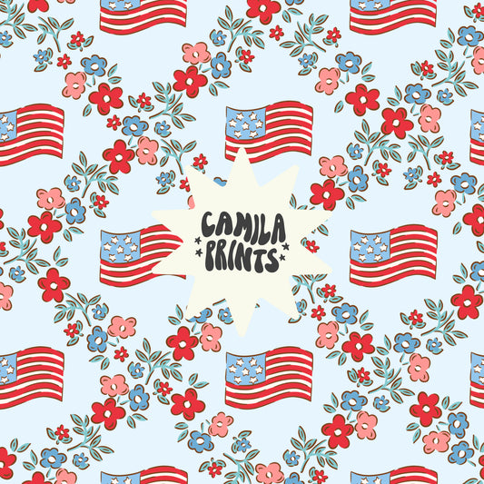 Preppy 4th July Seamless File Flags and Flowers - Colourways Included