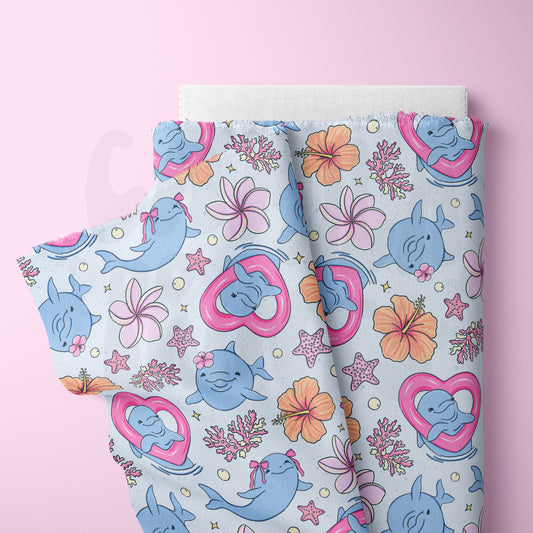 Summer Dolphin Pool Seamless Repeat in Blue
