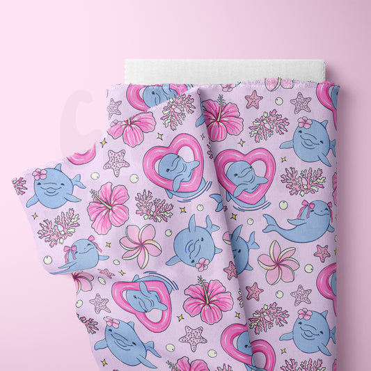 Summer Pink Dolphin Seamless Repeat Pattern