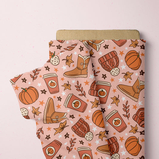 Boho Pumpkin Spice Seamless Pattern Fall Boots Pattern File for Fabric Sublimation