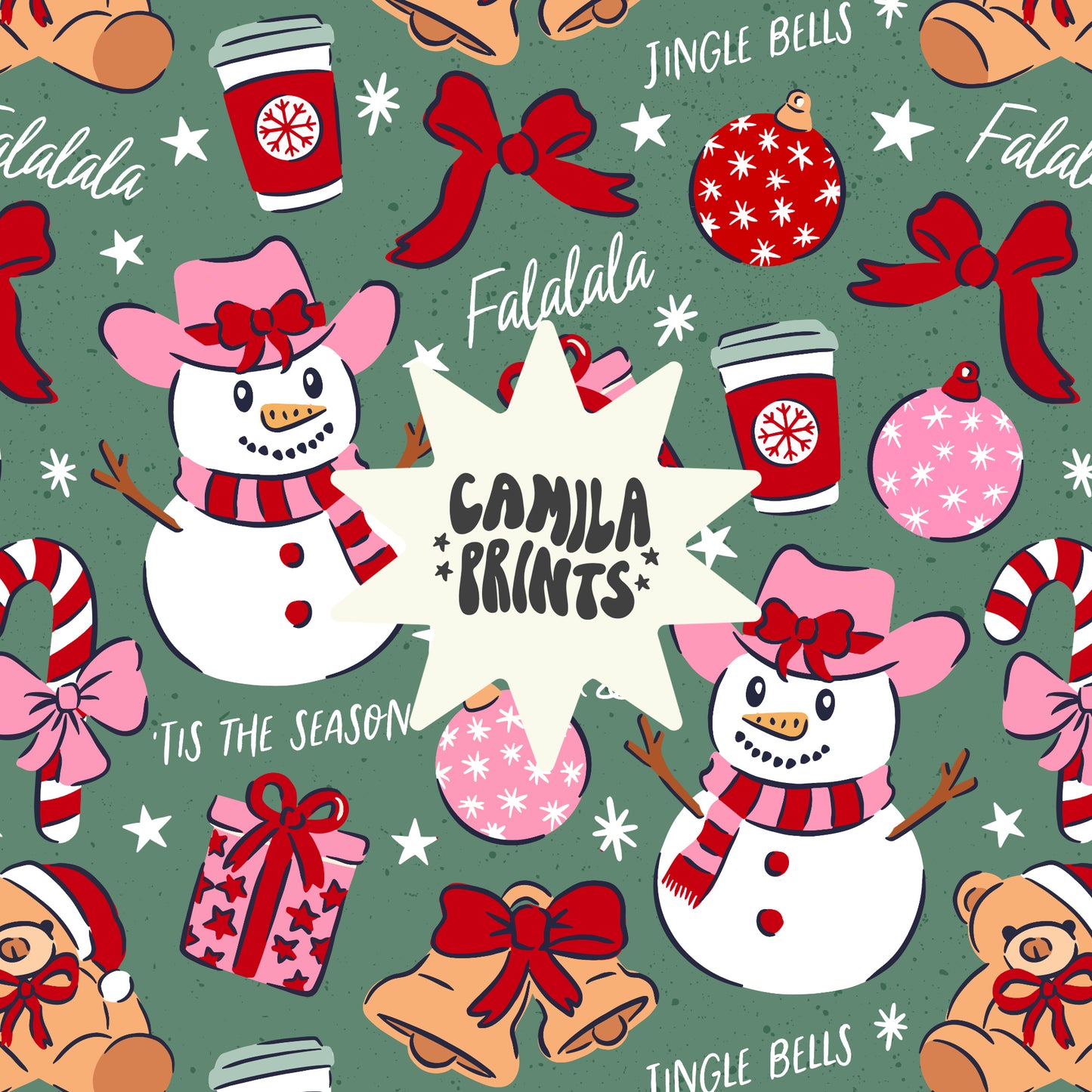 Christmas Seamless Pattern Cowboy Snowman Pattern File for Fabric Sublimation