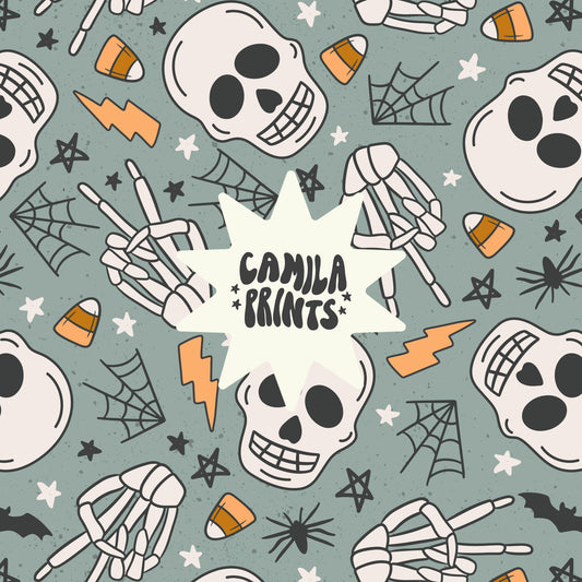 Boy Halloween Seamless Pattern Skeleton Pattern File for Fabric Sublimation
