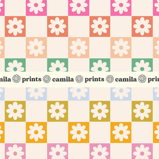 Spring Pattern Checkerboard Floral Repeat Pattern for Fabric Sublimation