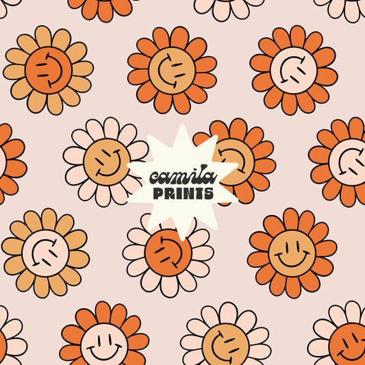 Groovy Flowers Seamless Pattern Peachy Repeat Pattern Digital Download for Commercial Use
