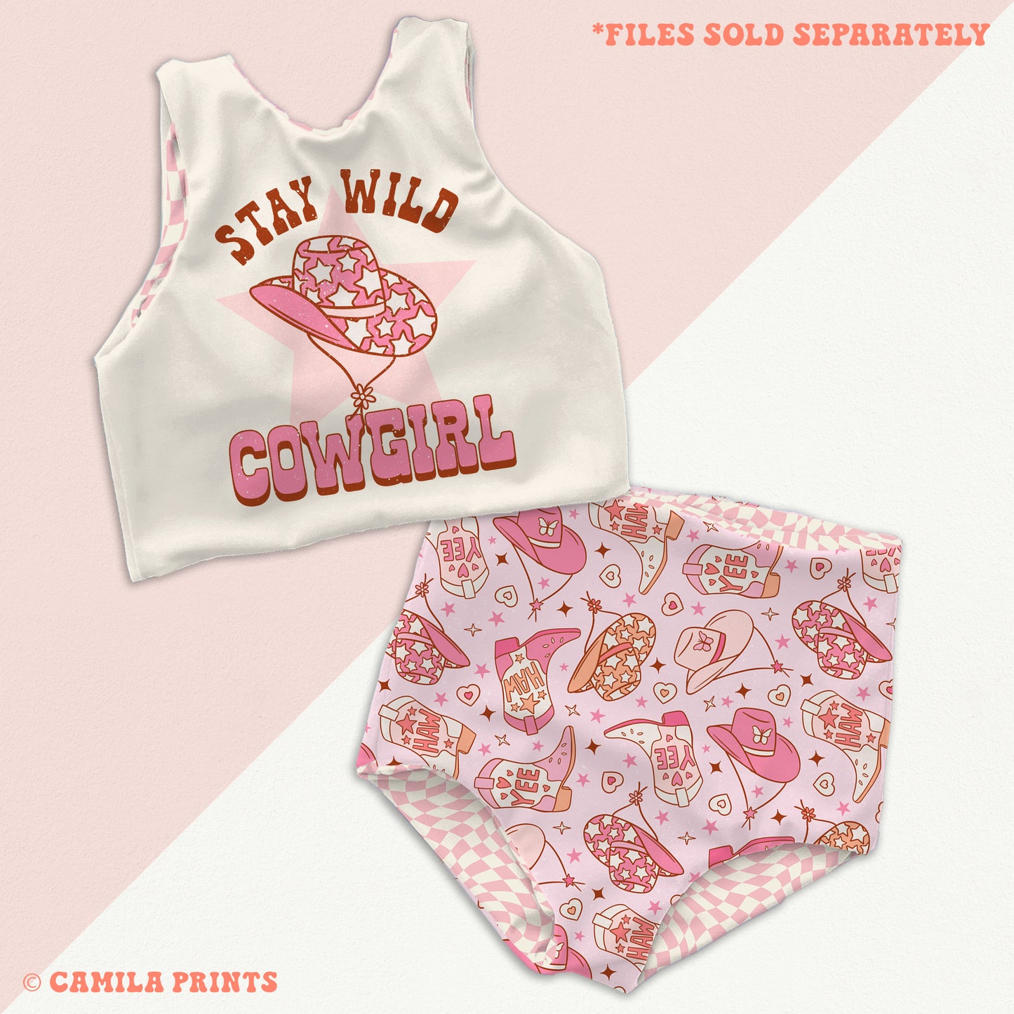 Pink Cowboy Boots and Hats Seamless File for Fabric Sublimation