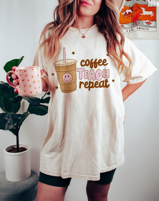 Coffee Teach Repeat Png Sublimation Back to School SVG Shirt Design