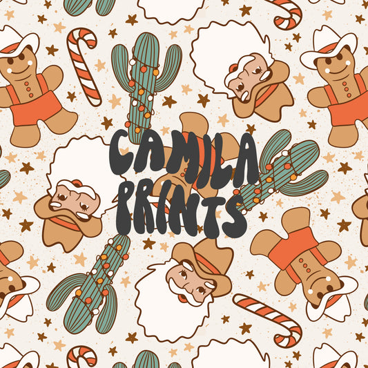 Christmas Pattern Cowboy Santa Seamless Repeat Pattern for Fabric Sublimation