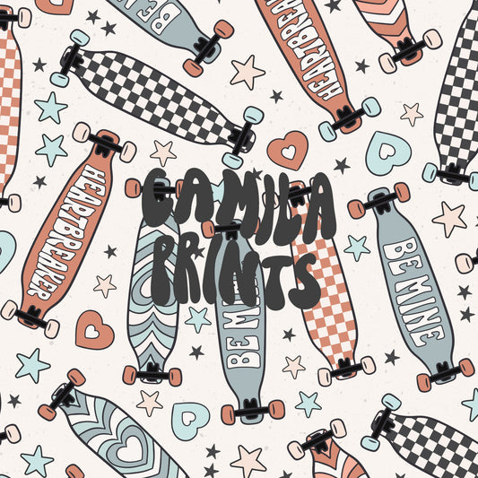 Boy Valentines Pattern Skateboard Seamless File for Fabric Sublimation
