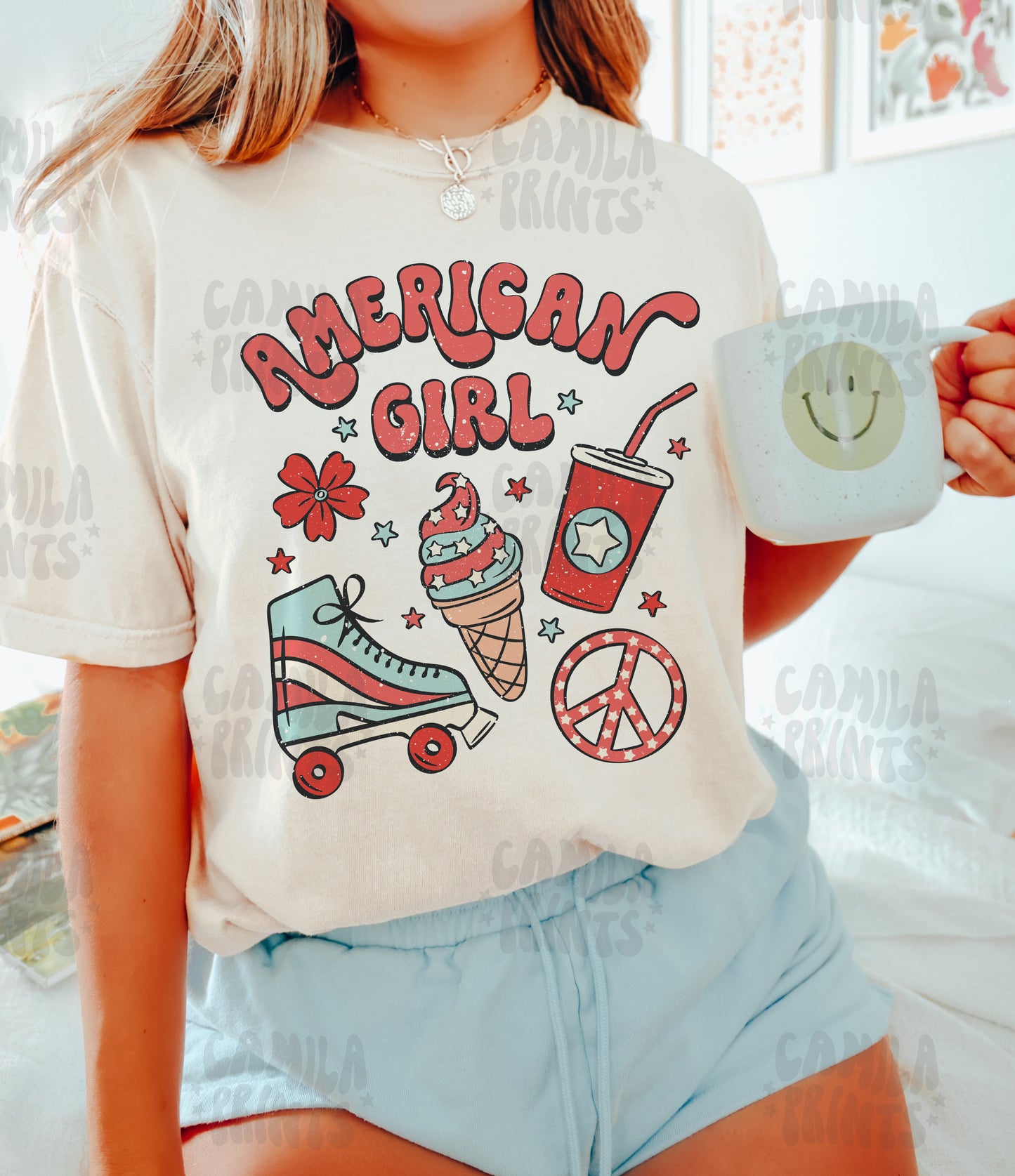 Fourth of July Sublimation Vintage American Girl Shirt Design