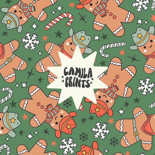 Cowboy Gingerbread Cookie Seamless Pattern