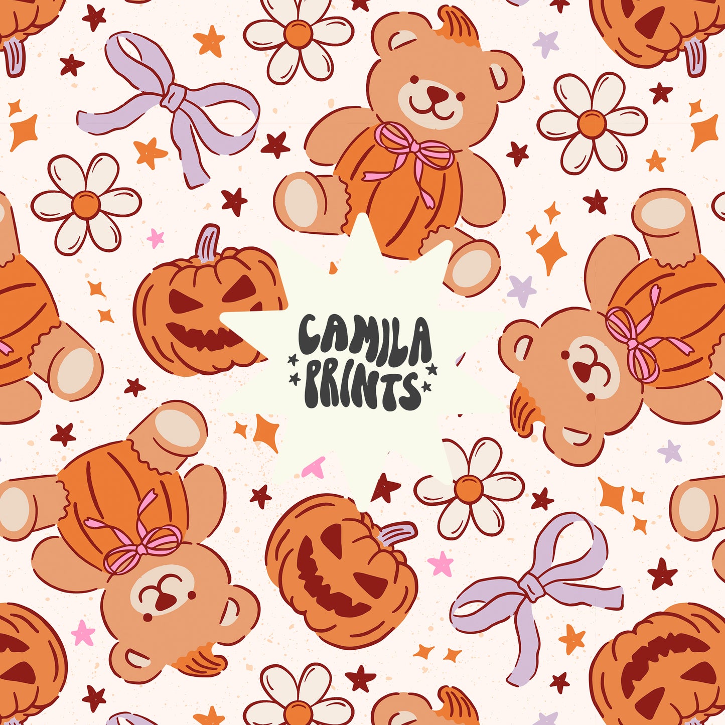 Pumpkin Teddy Bear and Bows