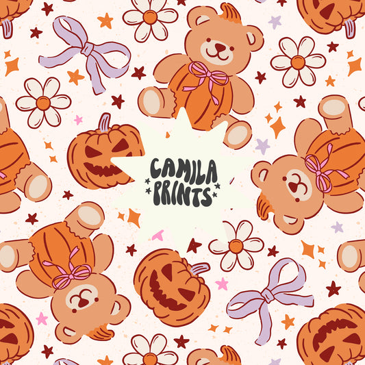 Pumpkin Teddy Bear and Bows