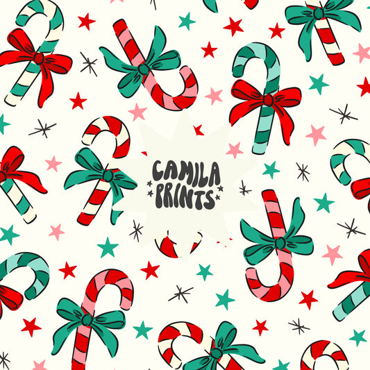 Christmas Candy Cane Bow Seamless File for Fabric Sublimation