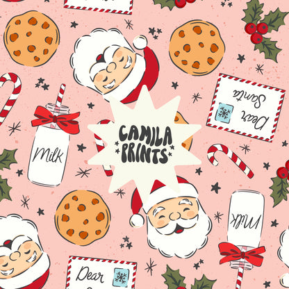 Christmas Santa Cookies and Milk Seamless File for Fabric Sublimation