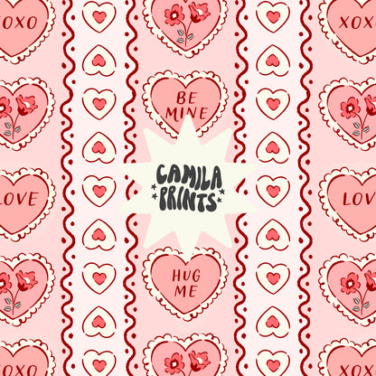 Valentine Hearts Stripes Seamless Pattern