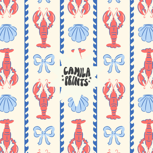 Lobsters and Seashells Seamless File - Colourway Included