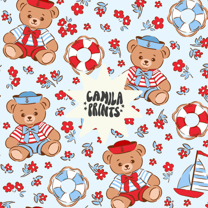 Nautical Teddy Bear Seamless Pattern