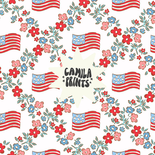 Preppy 4th July Seamless File Flags and Flowers - Colourways Included