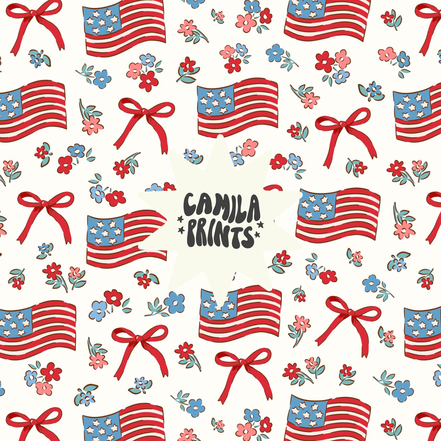 Preppy 4th Flags and Bows Seamless File