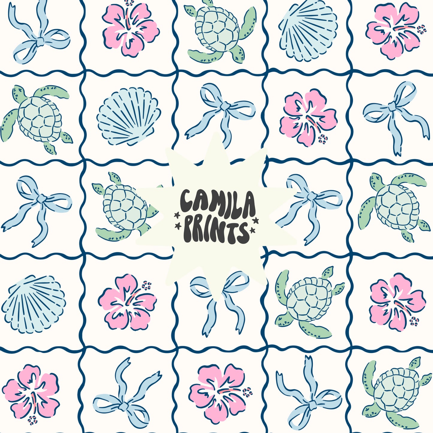 Preppy Summer Turtles and Bows Seamless File