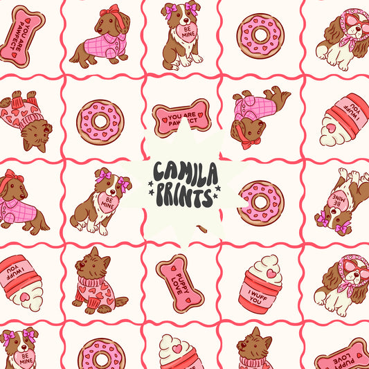 Valentines Dogs and Bows Checkerboard