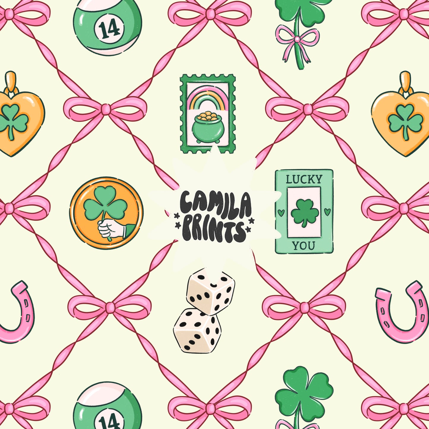 St Patricks Bow Trellis Seamless Pattern