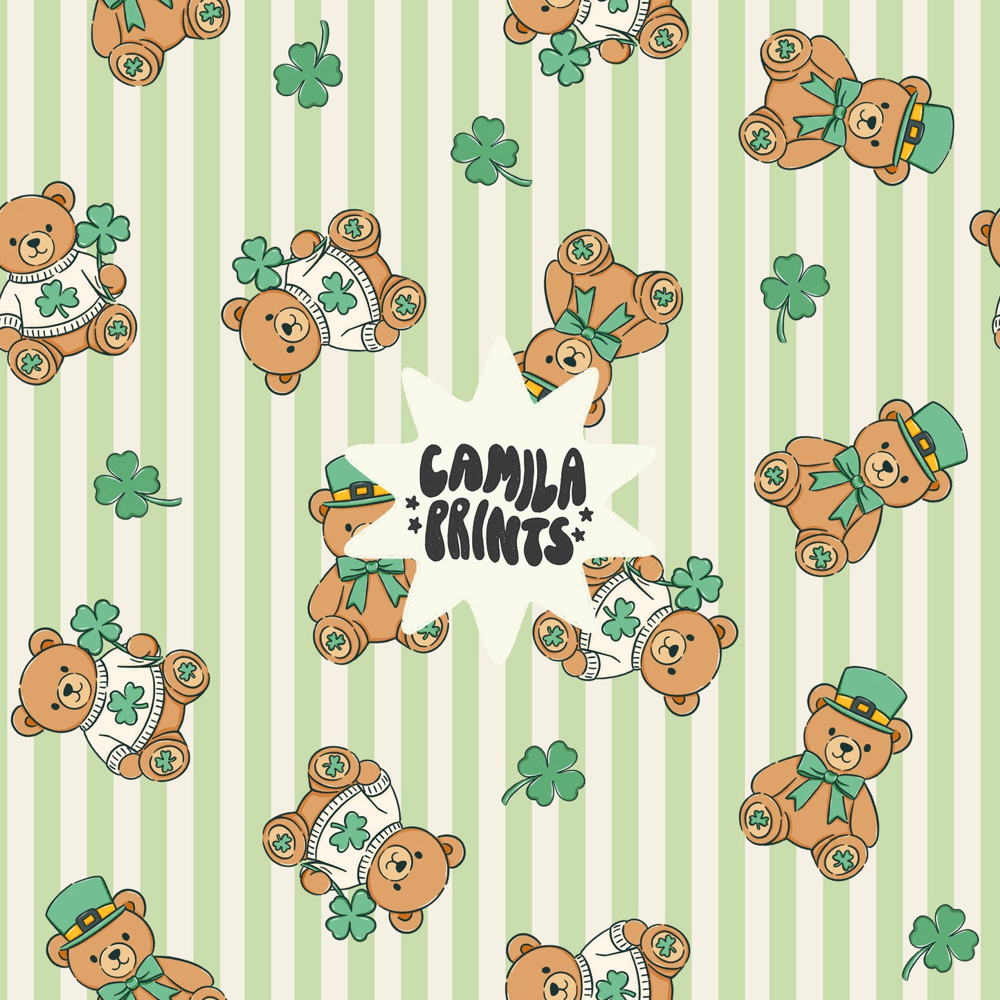 Lucky Teddy Bear Seamless Pattern St Patricks