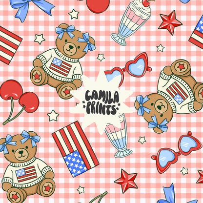 Vintage Teddy Bear Seamless File in Red