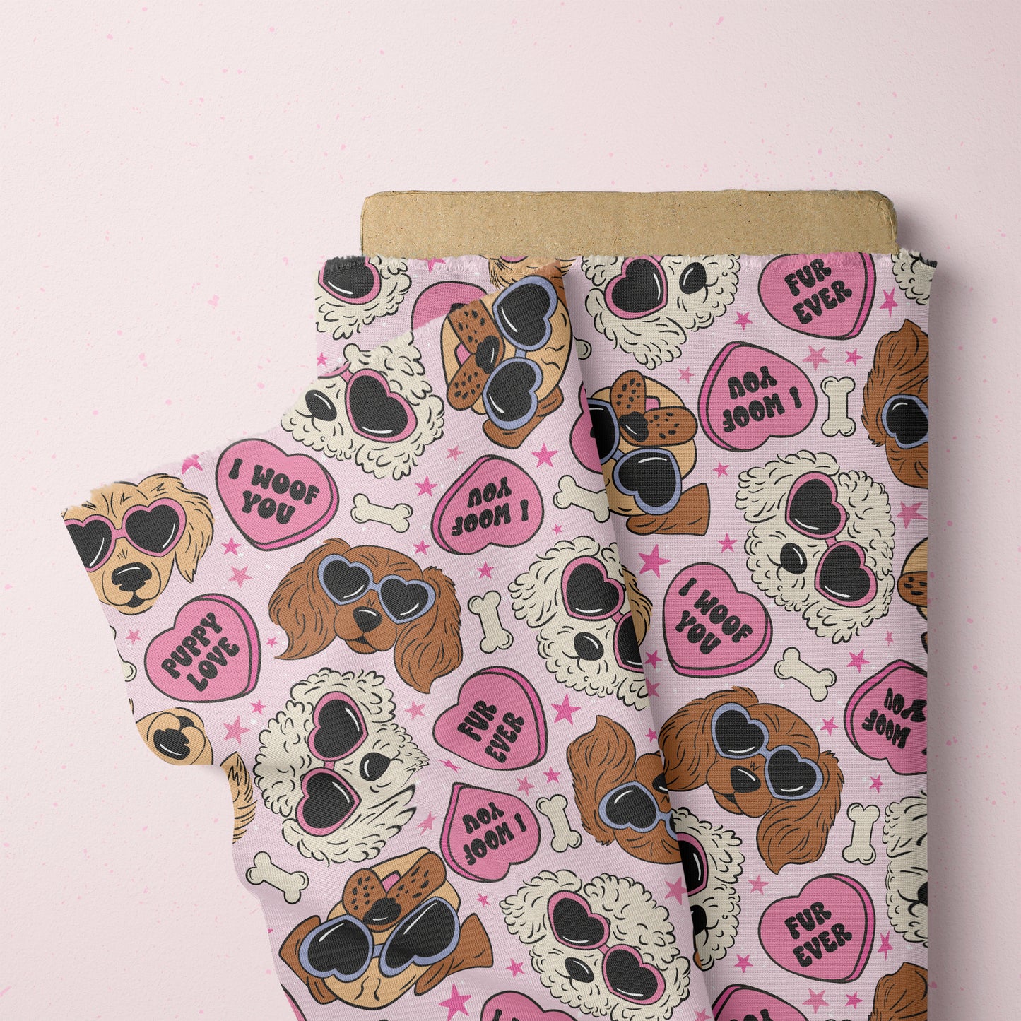 Puppy Love Valentines Dogs Seamless File for Fabric Sublimation
