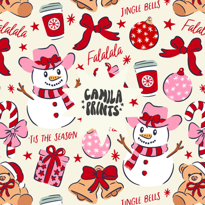 Christmas Seamless Pattern Cowboy Snowman Pattern File for Fabric Sublimation