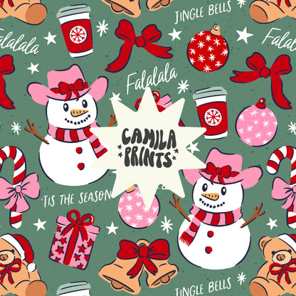 Christmas Seamless Pattern Cowboy Snowman Pattern File for Fabric Sublimation