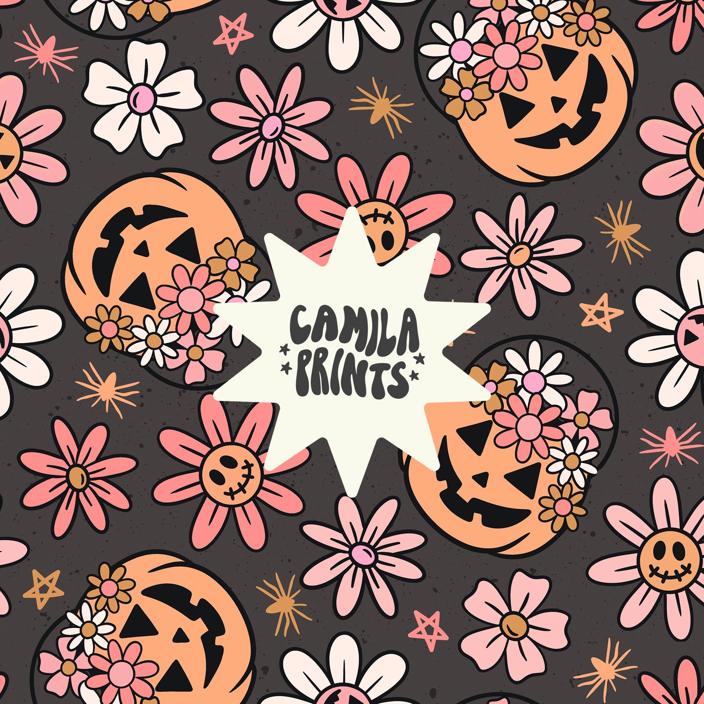 Halloween Pattern Groovy Pumpkin Seamless Repeat Pattern for Fabric SublimationV