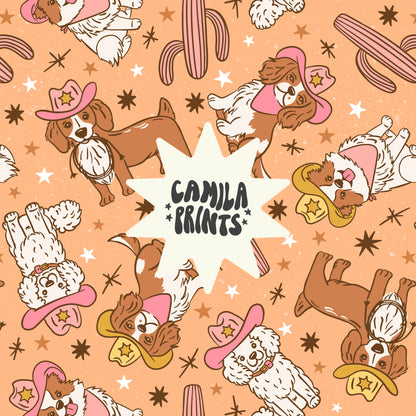 Cowboy Dogs Seamless File for Fabric Sublimation - Colourways Included