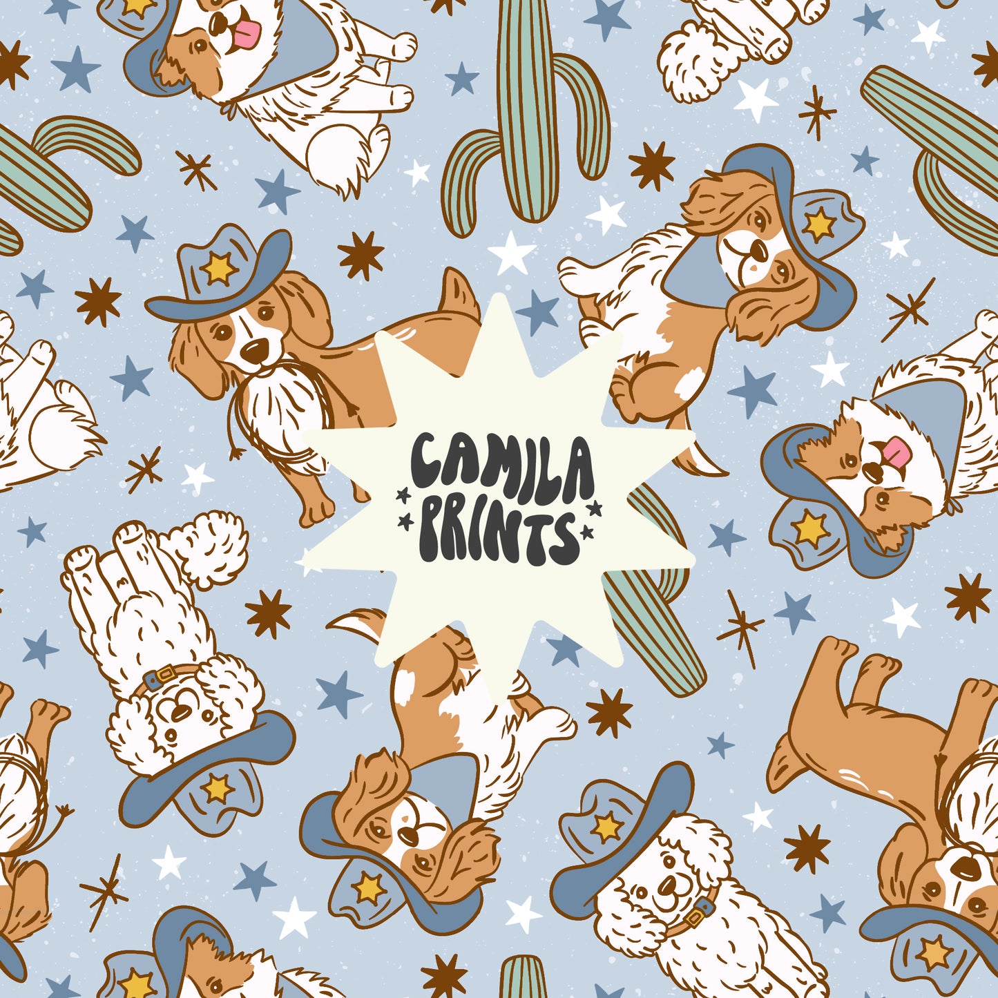 Cowboy Dogs Seamless File for Fabric Sublimation - Colourways Included