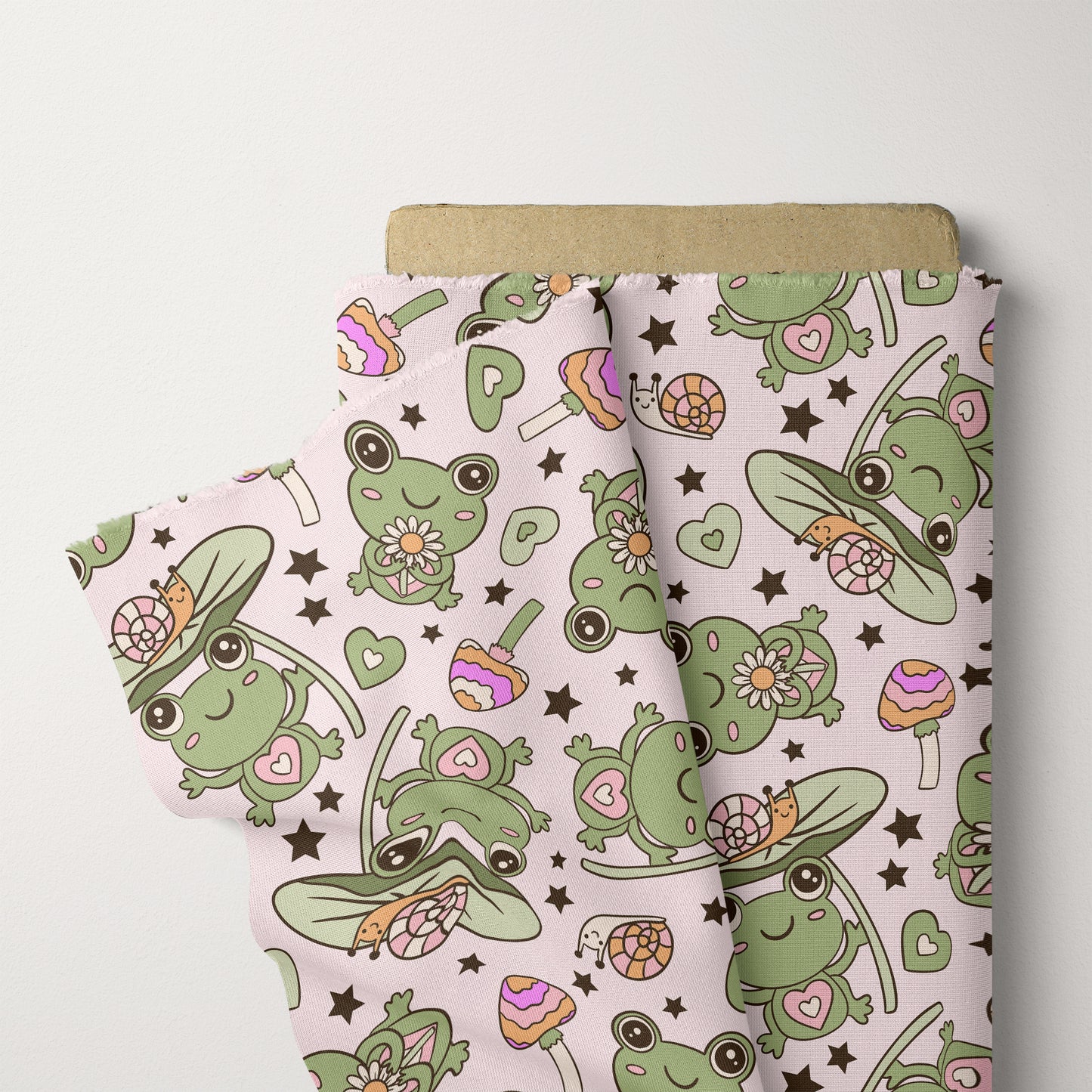 Frogs Pattern Spring Mushrooms Seamless Repeat Pattern for Fabric Sublimation