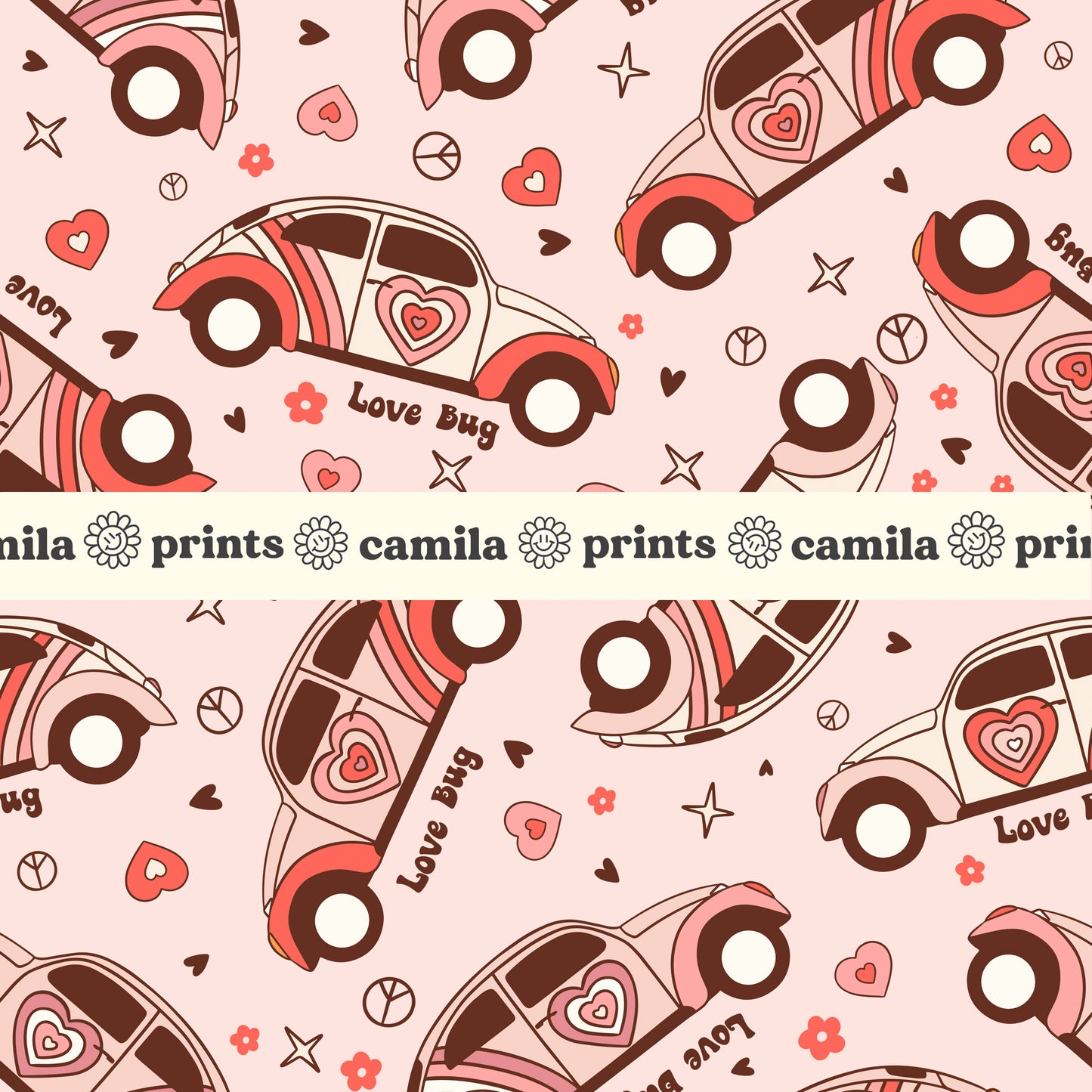 Valentines Pattern Retro Bugs Seamless Repeat Pattern for Fabric Sublimation