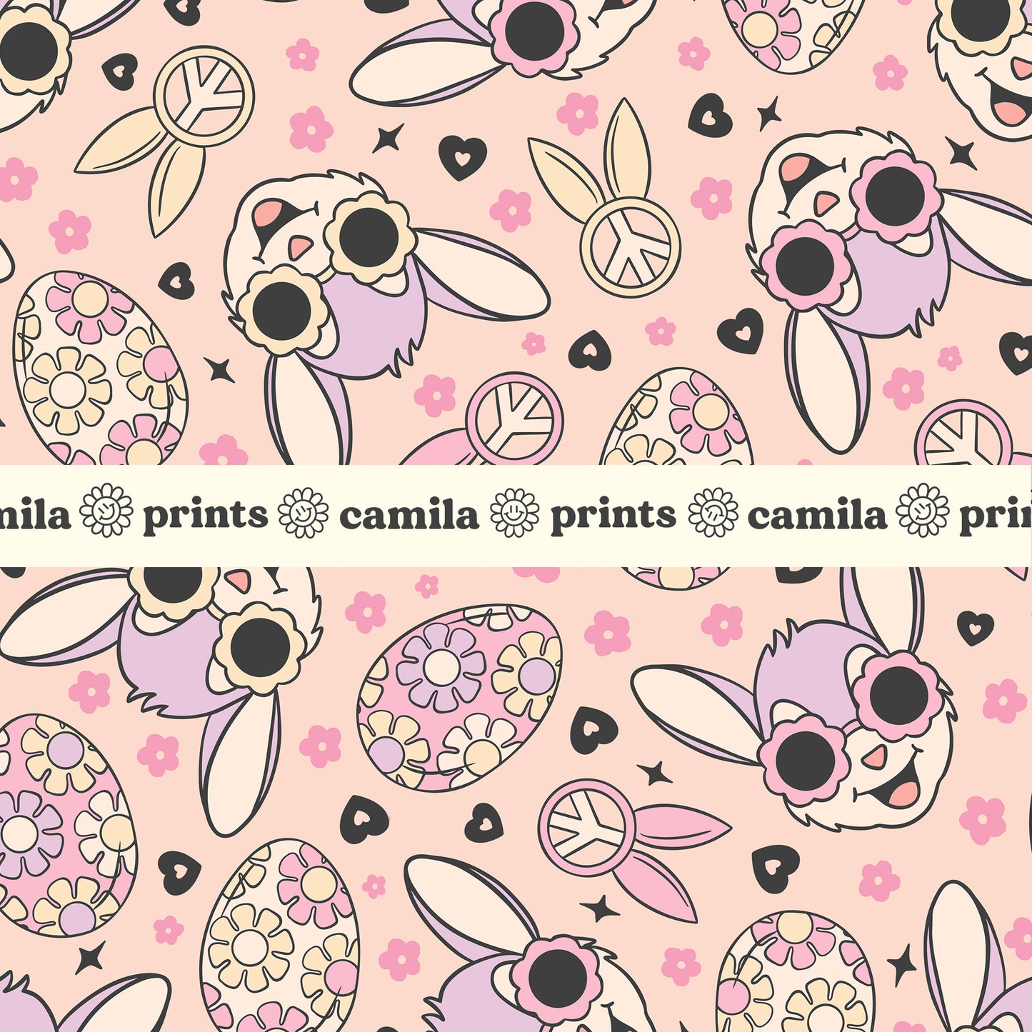 Pastel Easter Pattern Floral Bunny Seamless Repeat Pattern for Fabric Sublimation