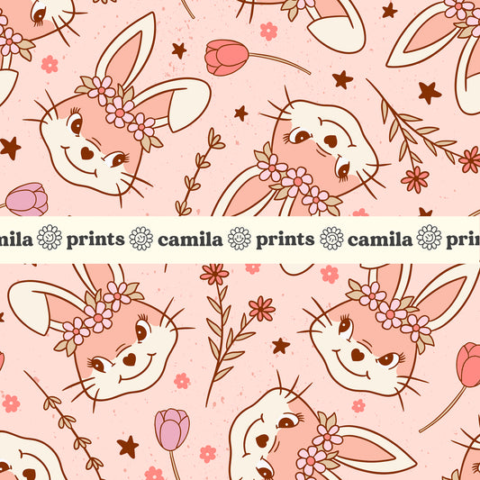 Easter Pattern Tulips Bunny Seamless Repeat Pattern for Fabric Sublimation