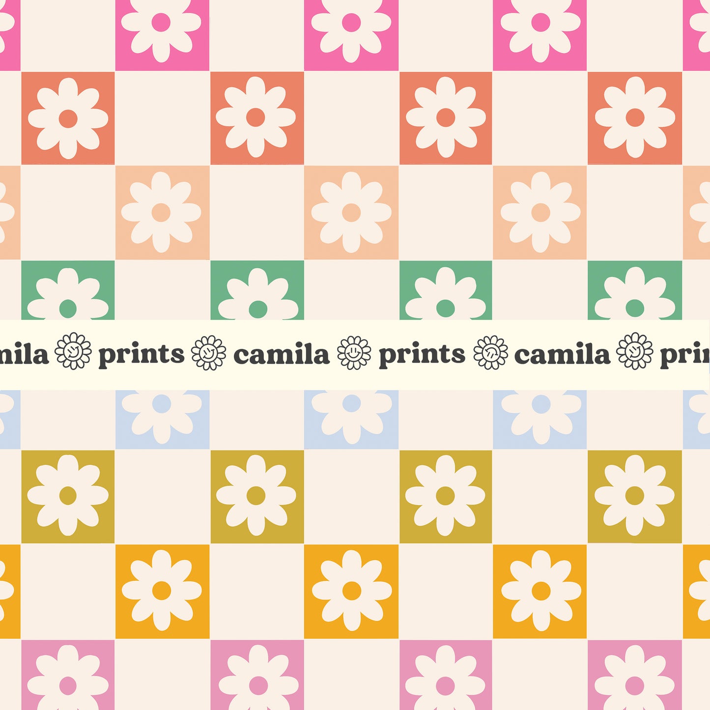 Spring Pattern Checkerboard Floral Repeat Pattern for Fabric Sublimation