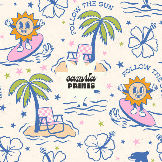 Summer Seamless File Surfing Sun Pattern for Fabric Sublimation