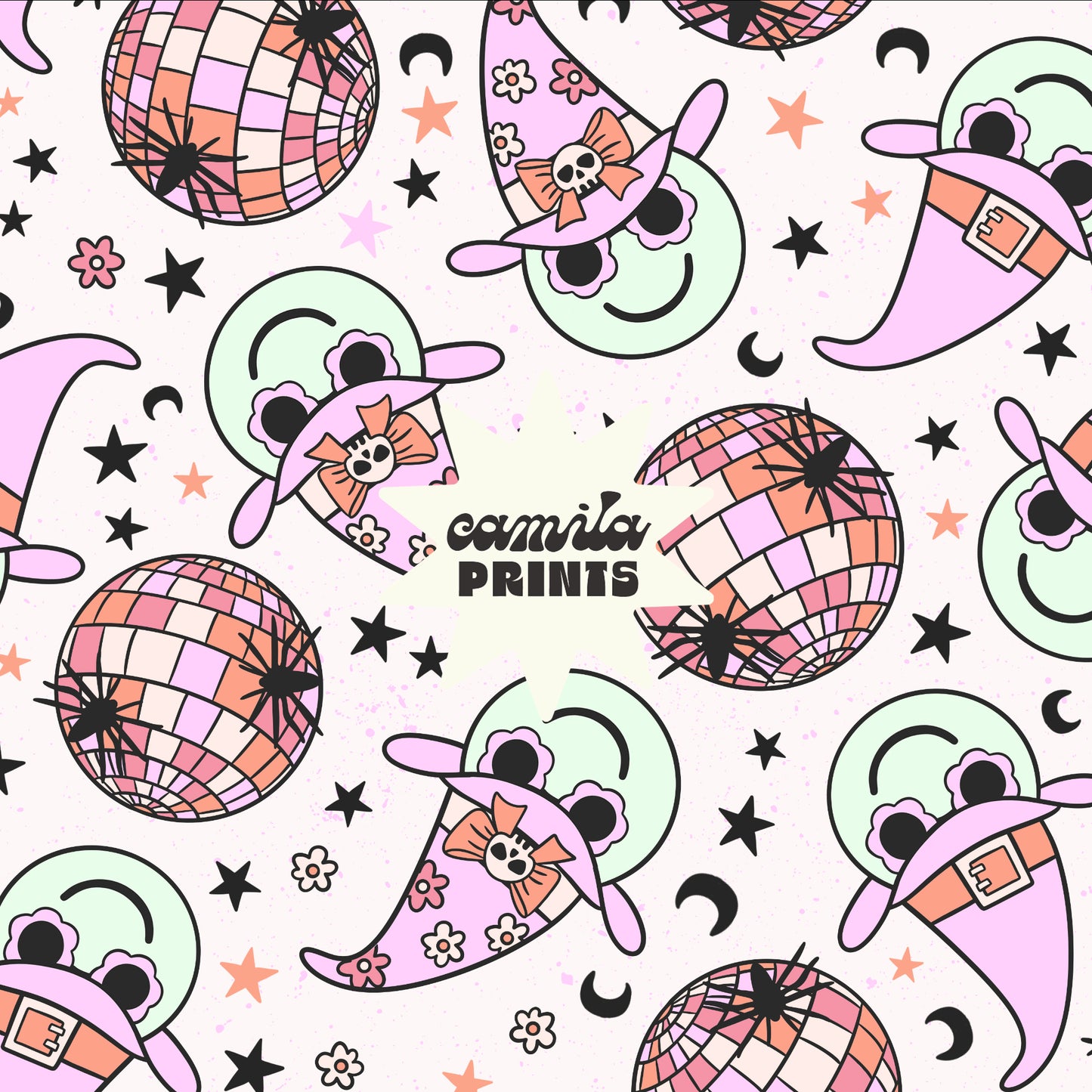Halloween Pattern Groovy Witch Repeat Pattern for Fabric Sublimation
