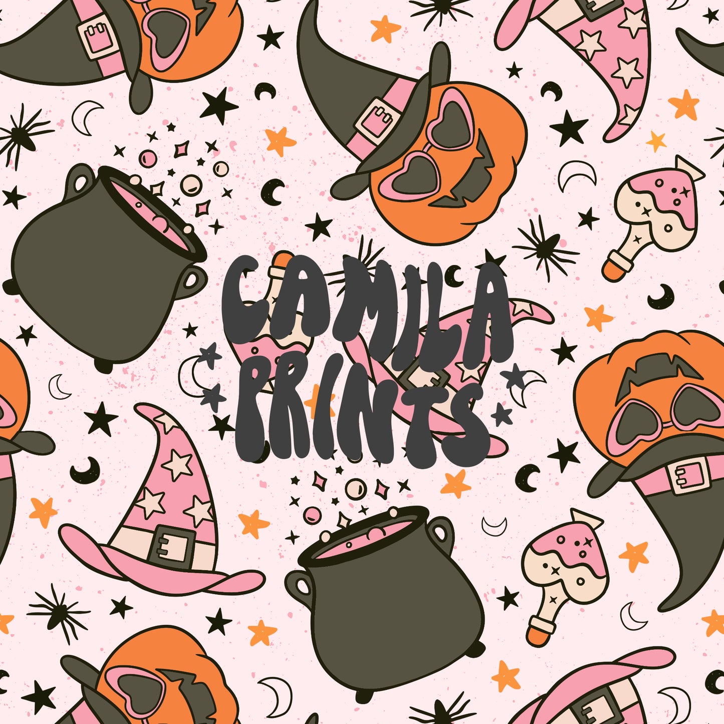 Halloween Pattern Pumpkin Witchy Seamless Repeat Pattern for Fabric Sublimation