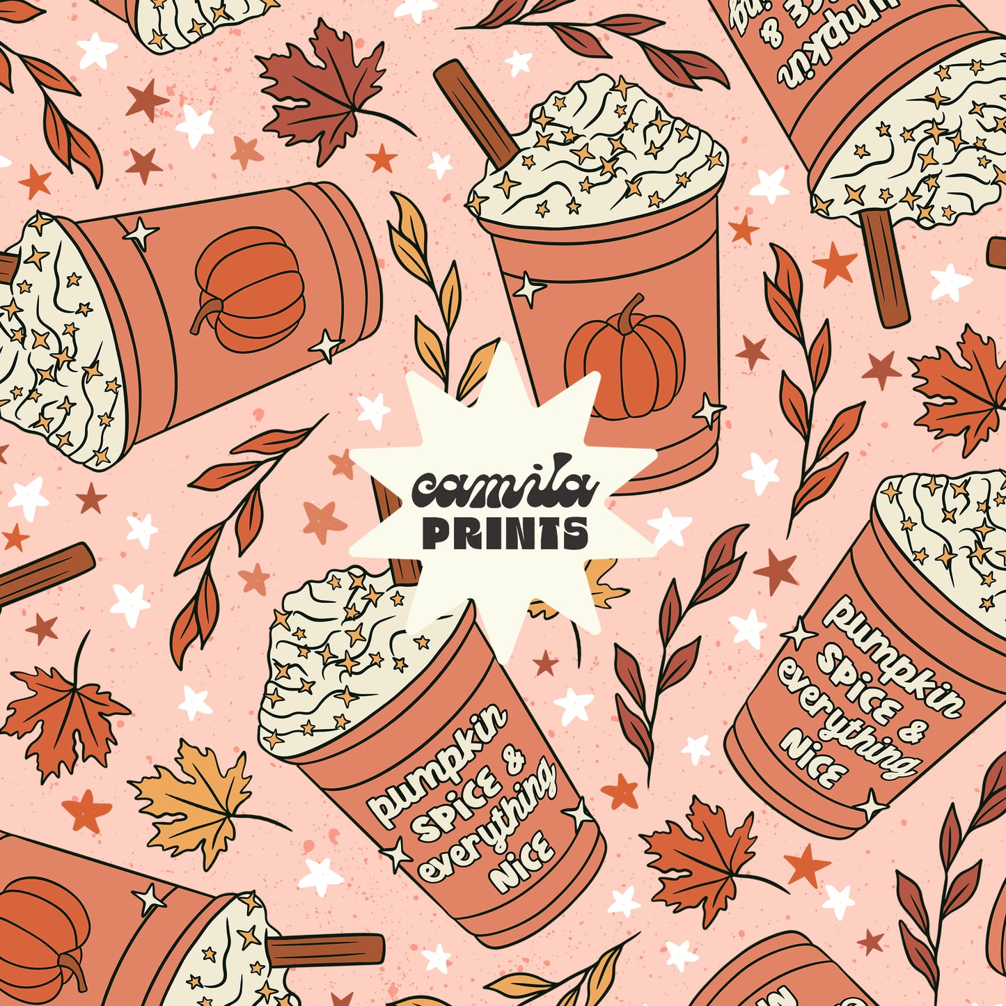 Fall Repeat Pattern Pumpkin Spice Seamless File for Fabric Sublimation
