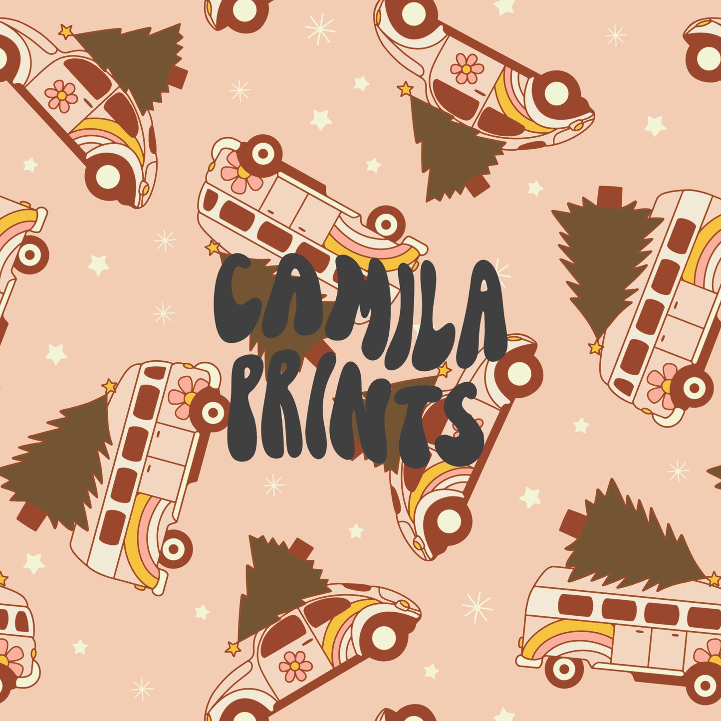 Groovy Retro Christmas Seamless File Boho Repeat Pattern Digital Download for Commercial Use