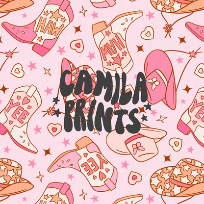 Pink Cowboy Boots and Hats Seamless File for Fabric Sublimation