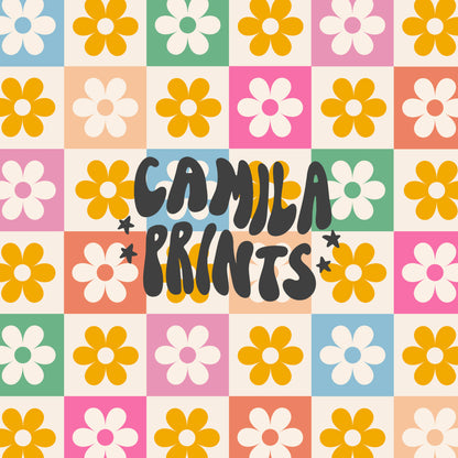 Summer Floral Checkerboard Seamless File for Fabric Sublimation