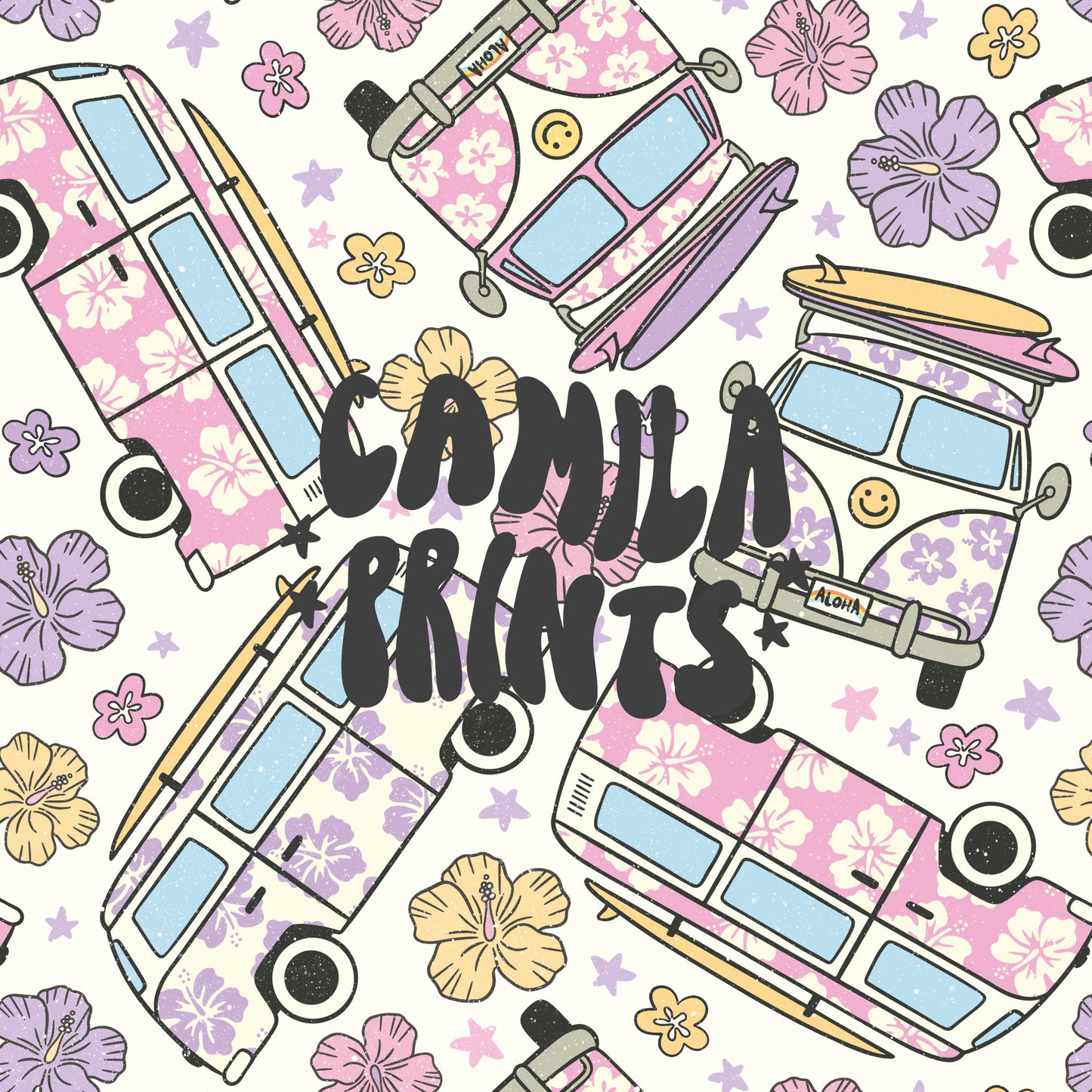 Hippie Bus Summer Seamless File for Fabric Sublimation